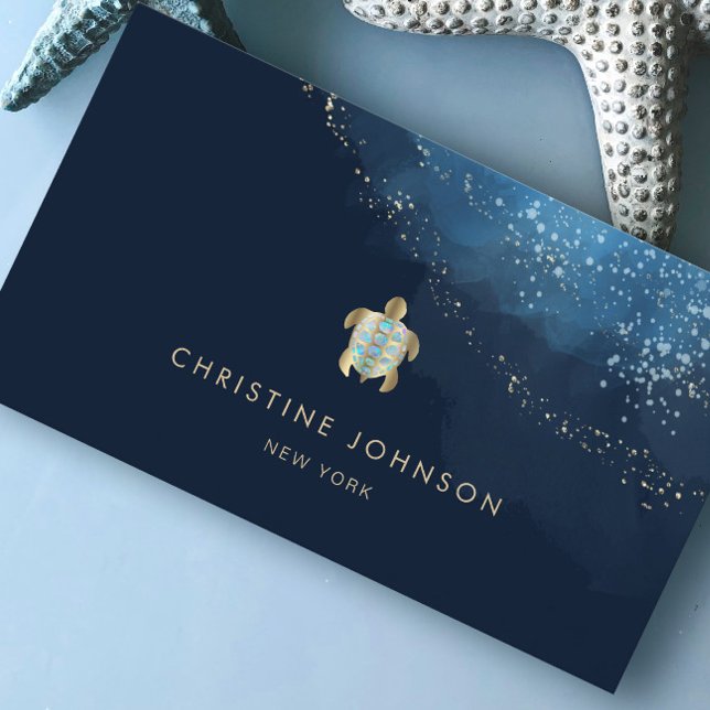 sea turtle logo on dark blue background business card (Creator Uploaded)