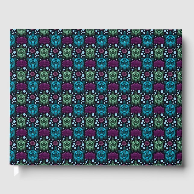 Sea Turtle & Lotus Flower Pattern  Guest Book (Front)
