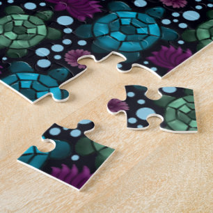 Sea Turtle & Lotus Flower Pattern  Jigsaw Puzzle