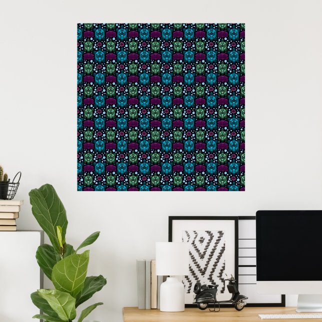 Sea Turtle & Lotus Flower Pattern  Poster (Home Office)