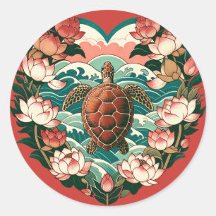 Sea Turtle Lotus Flower Seas Turtles Classic Round Sticker