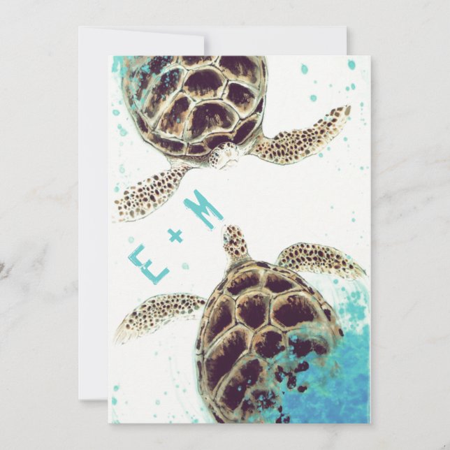 © Sea Turtle Love Aquarium Wedding Invitation (Front)