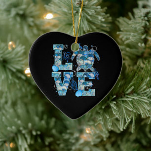 Sea Turtle Love Shirt Ocean Beach Animal Lovers Ceramic Tree Decoration