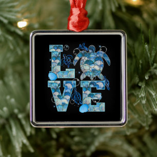 Sea Turtle Love Shirt Ocean Beach Animal Lovers Metal Tree Decoration
