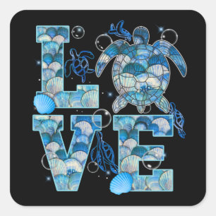 Sea Turtle Love Shirt Ocean Beach Animal Lovers Square Sticker