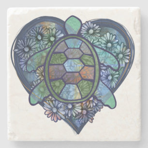 Sea turtle love stone coaster