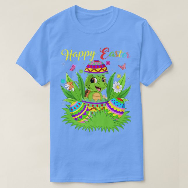 Sea Turtle Lover Floral Easter Egg Funny Sea Turtl T-Shirt (Design Front)