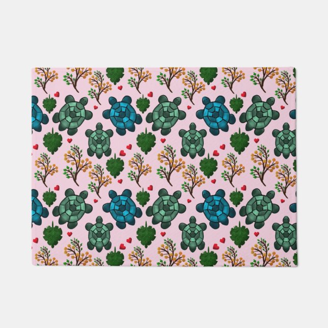 Sea Turtle Lover Gift, Cute Turtle Pattern, Marine Doormat (Front)