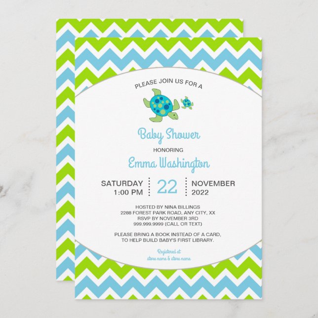 Sea Turtle Mama + Baby |  baby shower invite (Front/Back)