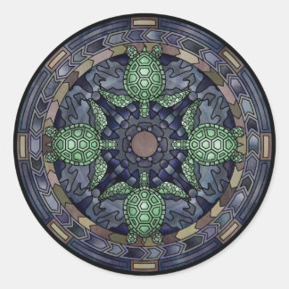 Sea Turtle Mandala Green Blue Brown Ocean Water Classic Round Sticker