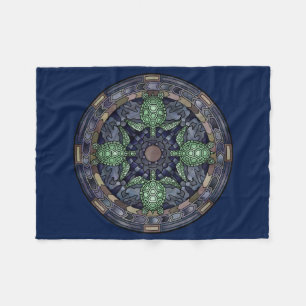 Sea Turtle Mandala Green Blue Brown Ocean Water Fleece Blanket