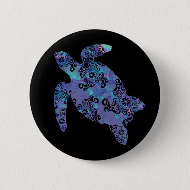 Sea Turtle Mandala Magical Color Light Art 6 Cm Round Badge (Front)