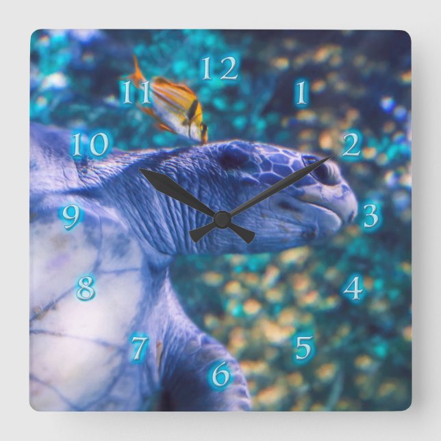 SEA TURTLE MANICURE SQUARE WALL CLOCK (Front)