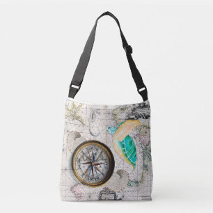 Sea turtle Map Beige Crossbody Bag