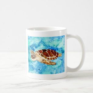 sea turtle marine sealife watercolor painting coffee mug