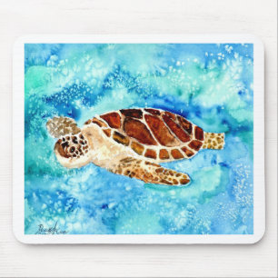 sea turtle marine sealife watercolor painting mouse pad
