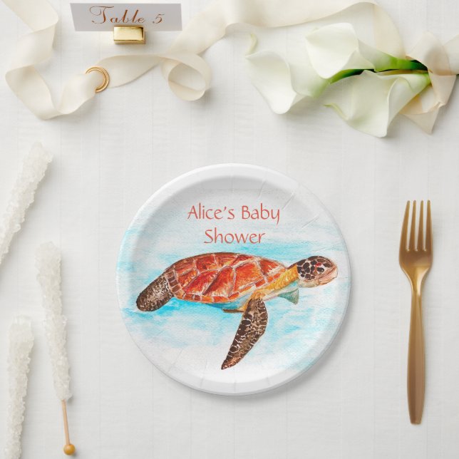Sea turtle Marine Under the Sea Baby shower Paper Plate (Wedding)