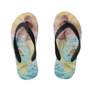 Sea turtle mermaid by Renee Lavoie Kid's Jandals