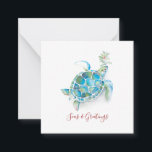 Sea Turtle Mini Beach Christmas Note Card<br><div class="desc">Wish friends and family a beachy Christmas with my fun and unique tropical themed square greeting card in a tiny size. This cute mini beach Christmas card pack features my original watercolor sea turtle and greenery artwork in shades of turquoise blues and greens. The word Seas and Greetings is set...</div>