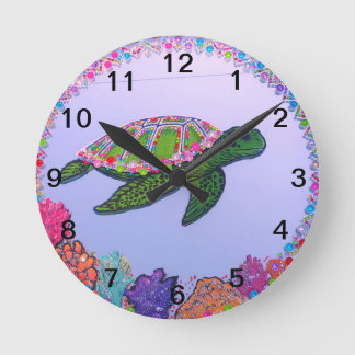 Sea Turtle Mirror Painting  Round Clock