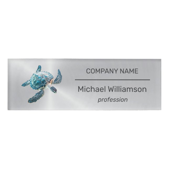  Sea Turtle Modern Beach Realtor Name Tag (Front)
