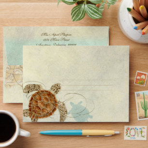 Sea Turtle Modern Coastal Ocean Beach Swirls Style Envelope