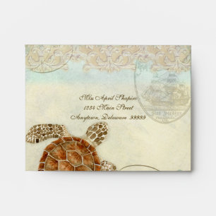 Sea Turtle Modern Coastal Ocean Beach Swirls Style Envelopes