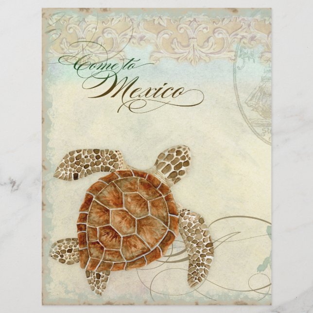 Sea Turtle Modern Coastal Ocean Beach Swirls Style Flyer (Front)