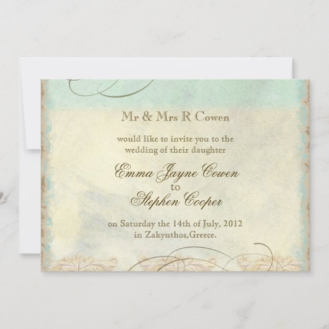 Sea Turtle Modern Coastal Ocean Beach Swirls Style Invitation (Front)