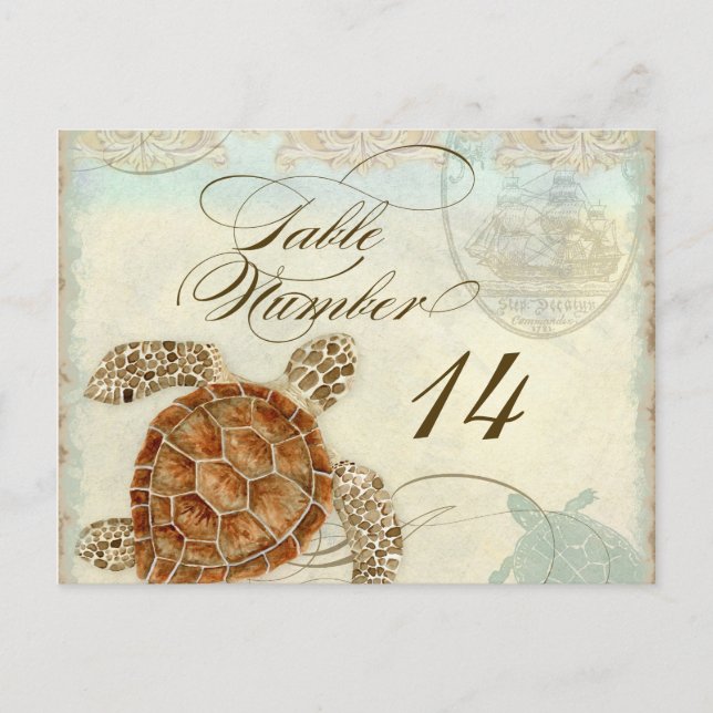 Sea Turtle Modern Coastal Ocean Beach Swirls Style Postcard (Front)