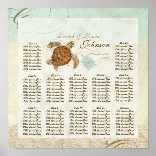 Sea Turtle Modern Coastal Ocean Beach Swirls Style Poster