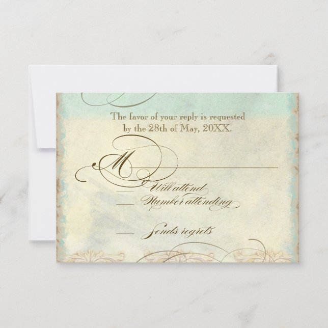 Sea Turtle Modern Coastal Ocean Beach Swirls Style RSVP Card (Front)