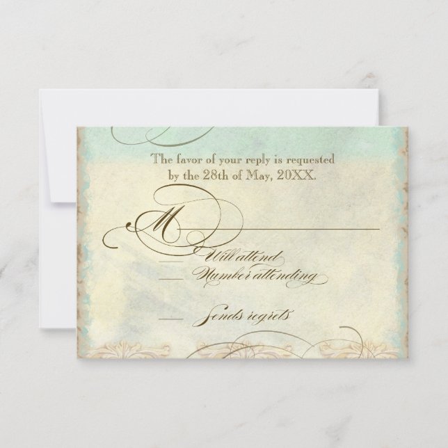 Sea Turtle Modern Coastal Ocean Beach Swirls Style RSVP Card (Front)