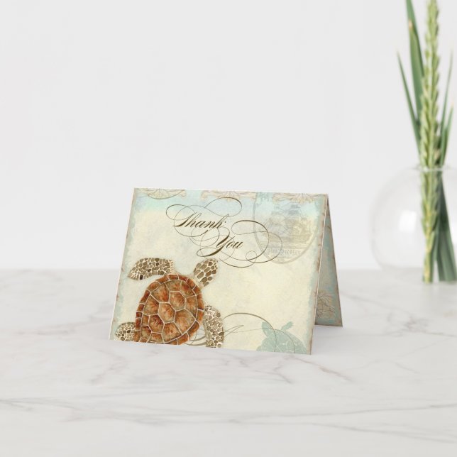 Sea Turtle Modern Coastal Ocean Beach Swirls Style Thank You Card (Front)