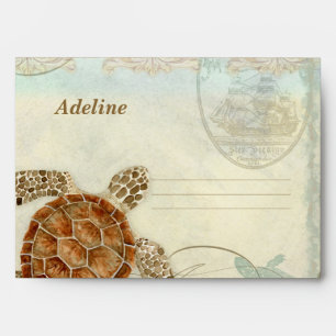 Sea Turtle Modern Coastal Ocean Beach Wedding Envelope