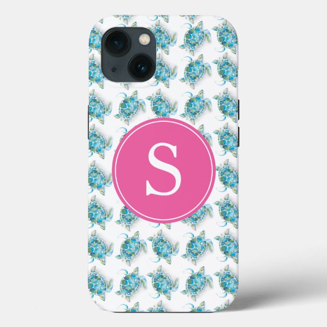 Sea Turtle Monogram Beachy Phone Case (Back)