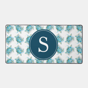 Sea Turtle Monogram Office Decor Desk Mat