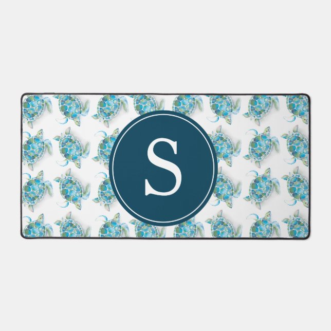 Sea Turtle Monogram Office Decor Desk Mat (Front)