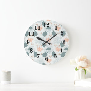 Sea Turtle Nautical Coral Reef Ocean Pattern Large Clock