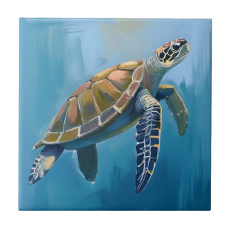 Sea Turtle Ocean Animal Watercolor Tile