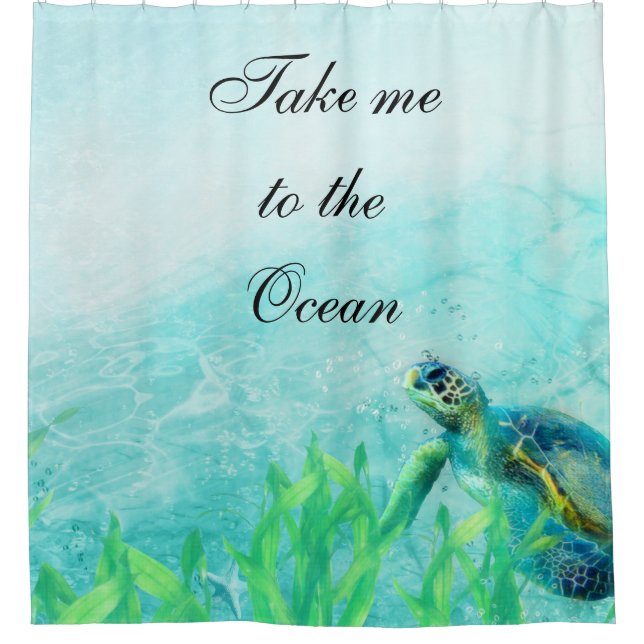 Sea Turtle Ocean Beach Art Tropical Elegant Chic Shower Curtain (Front)