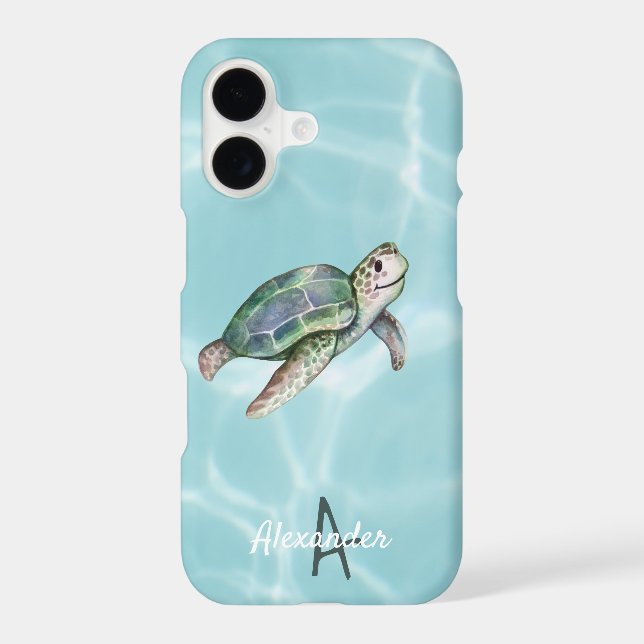 Sea Turtle Ocean Life Personalised Budget Named iPhone Case (Back)
