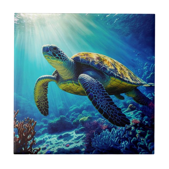 Sea Turtle Ocean Marine Life Beach Nature Animals Tile (Front)
