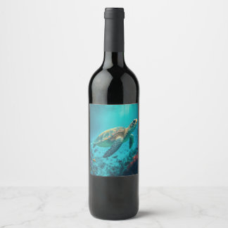Sea Turtle Ocean Marine Life Beach Nature Animals Wine Label