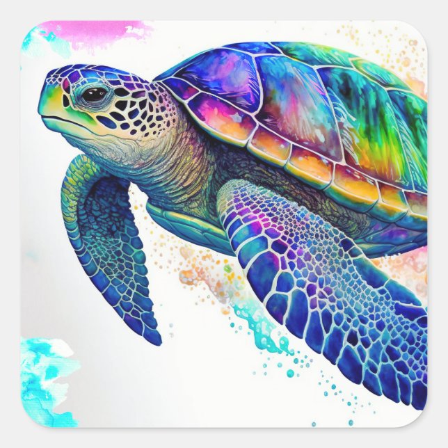 Sea Turtle Ocean Marine Life Beach Nature Square Sticker (Front)