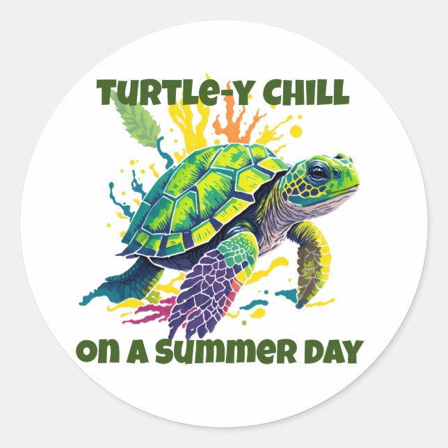 SEA TURTLE ON A SUMMER'S DAY  CLASSIC ROUND STICKER (Front)