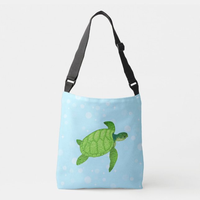 Sea turtle on light blue background crossbody bag (Front)