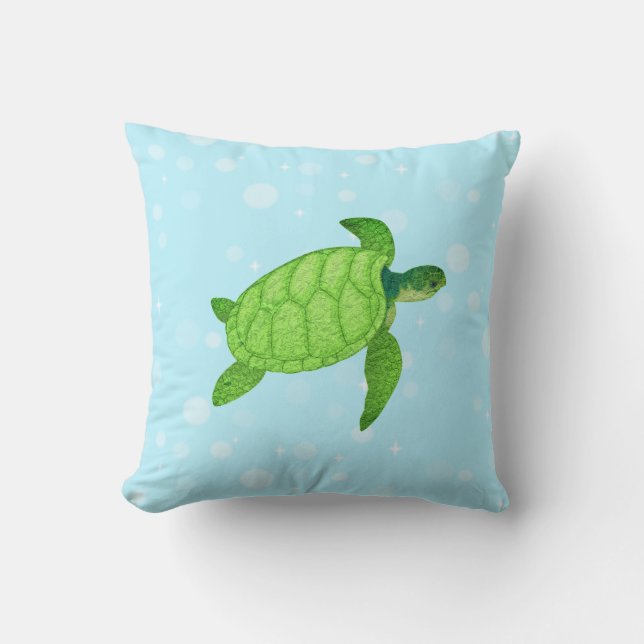 Sea turtle on light blue background cushion (Front)
