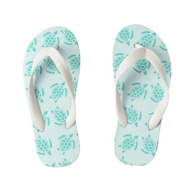 Sea Turtle on Ocean Blue Nautical Under the Sea Kid's Jandals (Footbed)