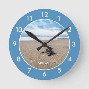 Sea Turtle on the Beach Custom Round Clock
